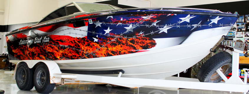 American Flag Vinyl Boat Wrap